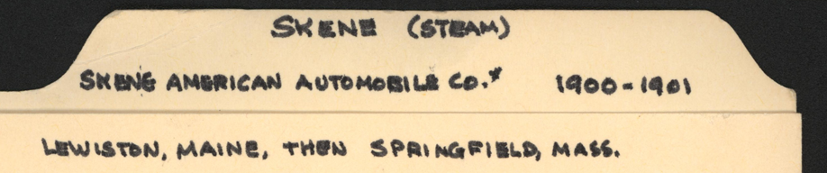 Skene American Automobile Company, Lewiston, ME and Springfield, MA, John Conde's File Folder