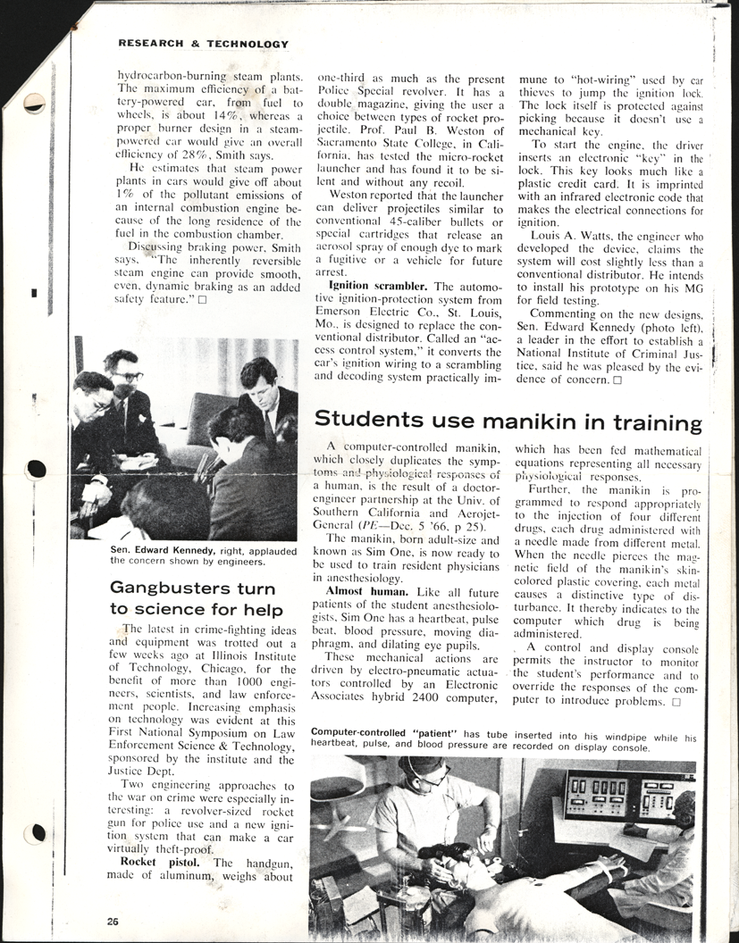 Richard J. Smith Steam Engine, Product Engineering Magazine Article, April 10, 1967, p. 26