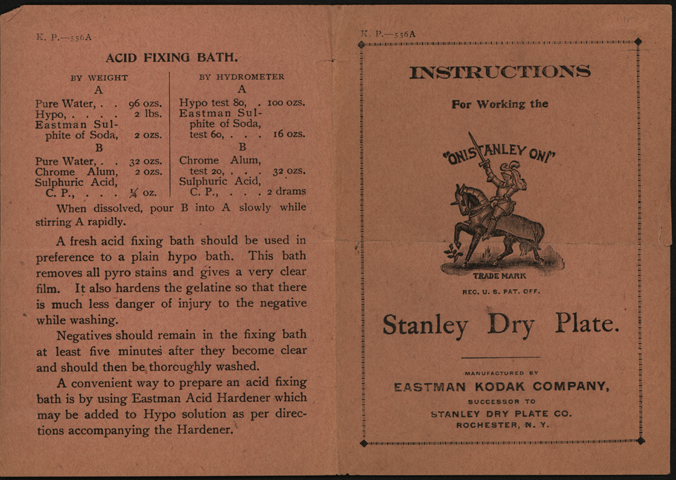 Kodak Dry Plate Instructions with Stanley Dry Plate Trade Mark