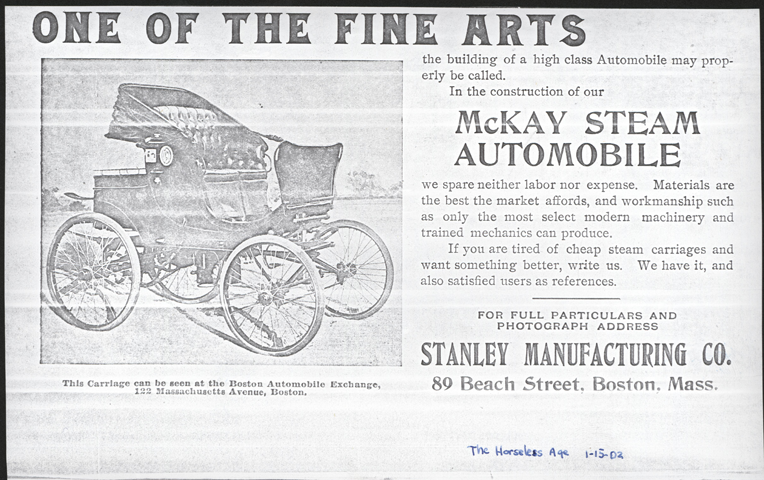 Stanley Manufacturing Company, McKay Steam Automobile, Horseless Age, January 15, 1902, Magazine Advertisement