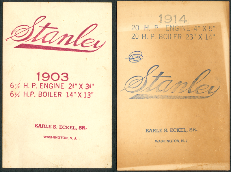 Earle Eckel Stanley Steam Car Information Card