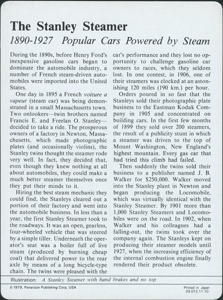 Stanley Steam Car 1910 1979 Paparizon Publishing Corp