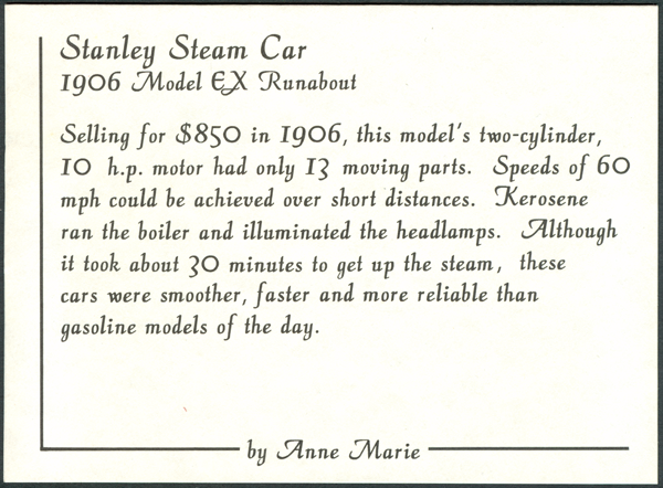 Stanley Steam Car Note 