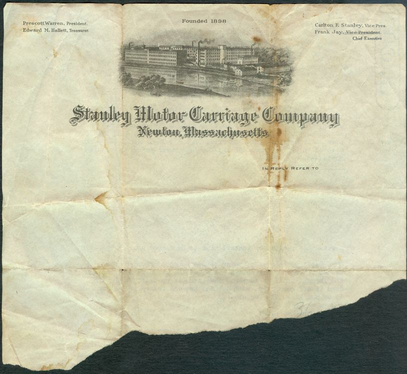 Stanley Motor Carriage Company Letterhead Rhubarb Wine
