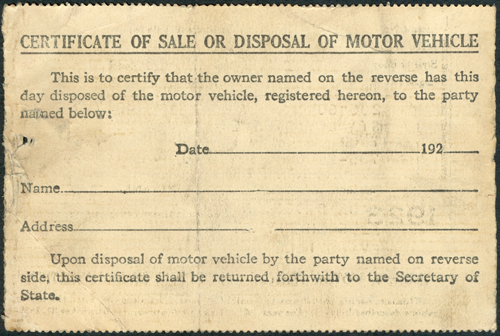 Indiana Motor Vehicle Certificate of Registration
