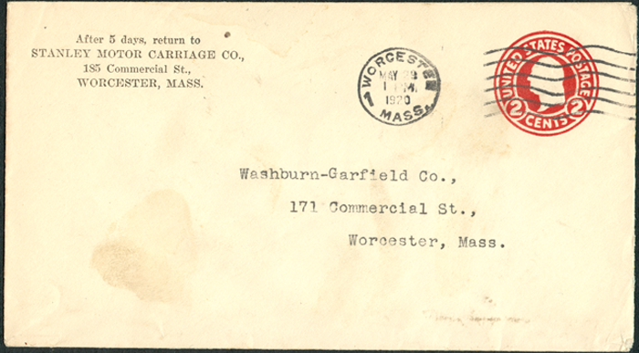 May 29, 1920 Envelope Stanley Motor Carriage Co.