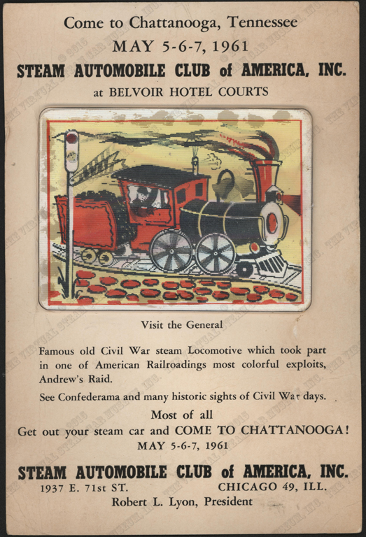 Steam Automobile Club of America, May 1961 Invitation from Bob Loyn, Chattanooga, TN