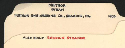 John A. Conde's File Folder, Meteor Engineering Company