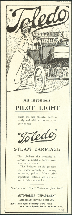 Toledo Steam Carriage, American Bicycle Company, Automobile Department, 1901, Unidentified Magazine Advertisement