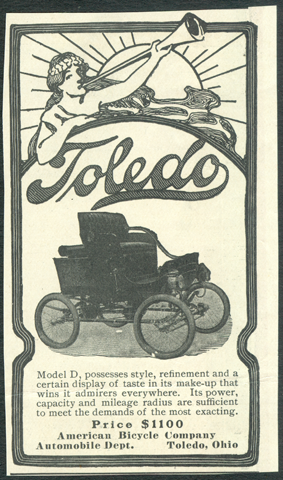 Toledo Steam Carriage, American Bicycle Company, Automobile Department, December 1901, Unknown Magazine Advertisement