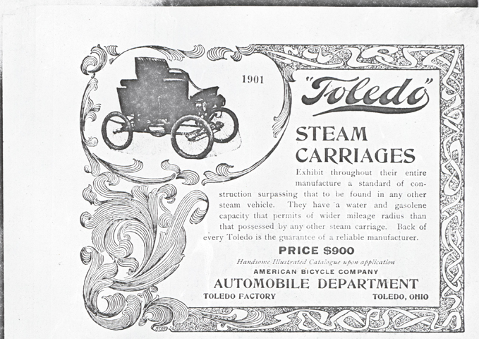 Toledo Steam Carriage, American Bicycle Company, Automobile Department, 1901 undated magazine advertisement  photocopy