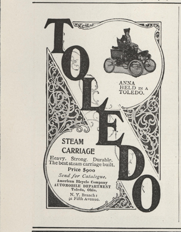 Toledo Steam Carriage, American Bicycle Company, Automobile Department, McClure's Magazine, January 1902, p. 61