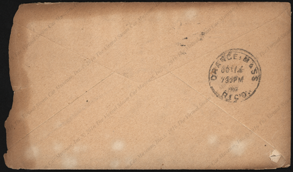 International Motor Car Company, Advertising coverr to C. E. Coolidge, October 13, 1902. Reverse