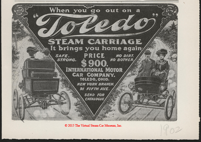 Toledo Steam Carriage, International Motor Car Company, Magazine Advertisement, Unknown Magazine, late 1902?, p. 47.