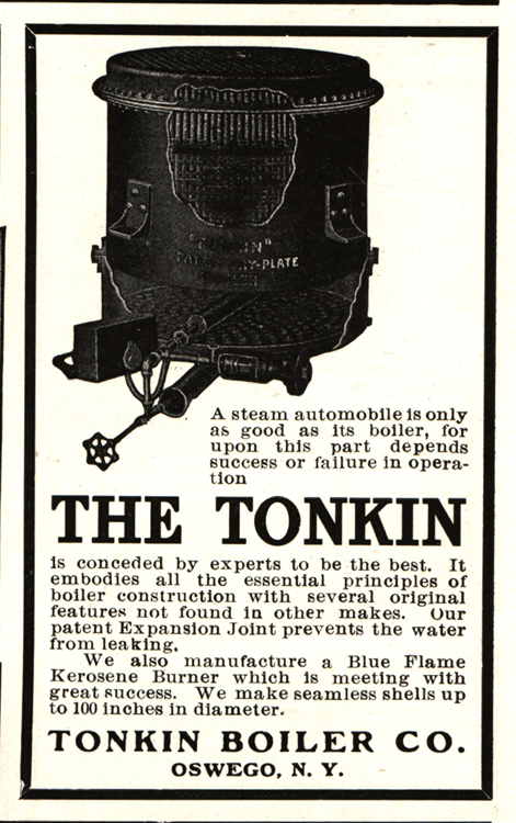 Tonkin Boiler Company, April 1905 Magazine Advertisement, Cycle & Automobile Trade Journal, p. 249.
