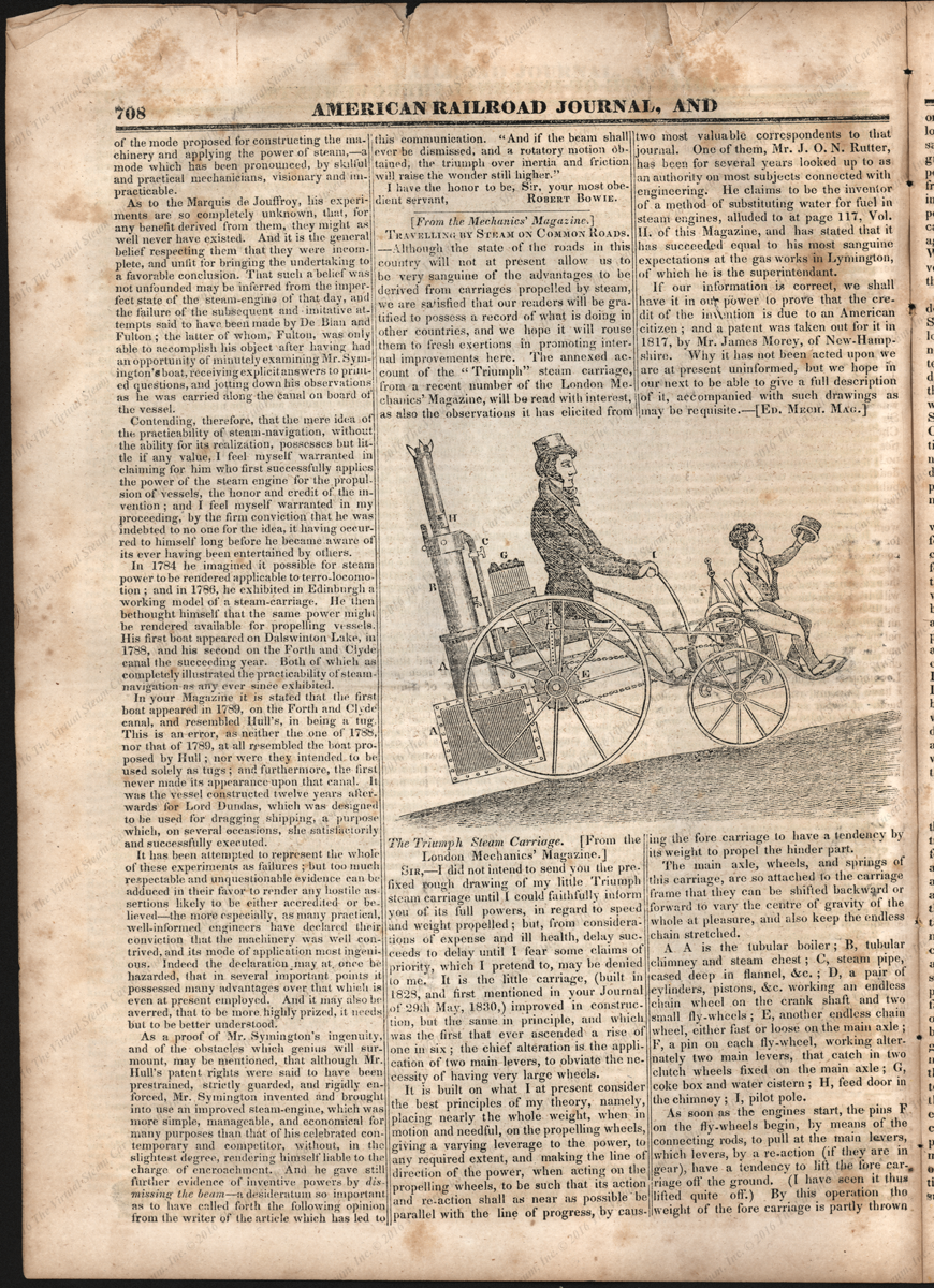 Triumph Steam Carriage, 1833, American Mechanics' Magazine