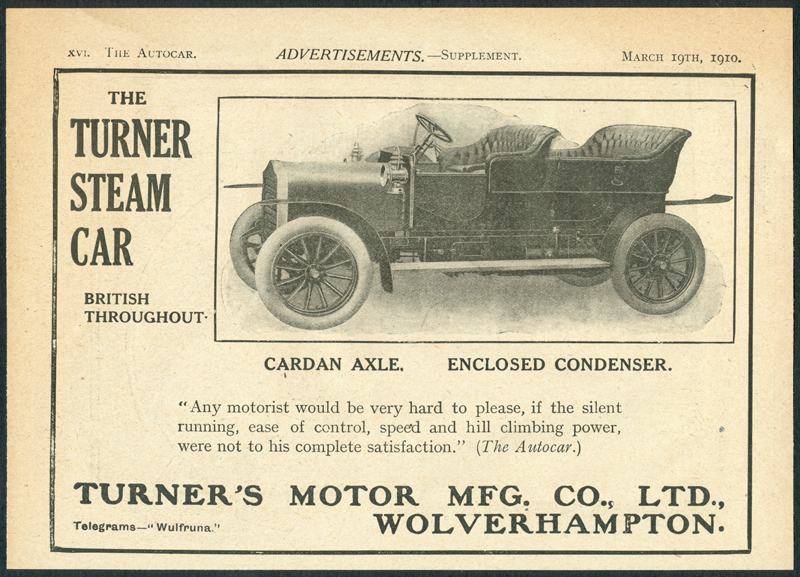 Turner Steam Car The Autocar Advetisement 1910