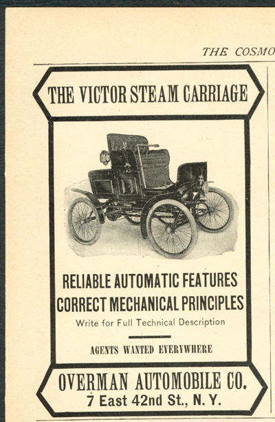 Cosmopolitan Magazine, May 1902, Victor Steam Car Advertisement, Overman Automobile Company
