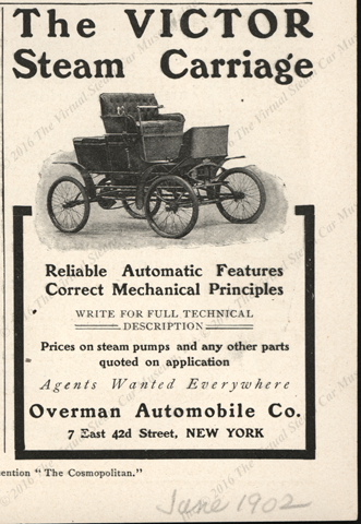 Victor Steam Carriage, Overman Automobile Company, Cosmopolitan Magazine Advertisement 1902