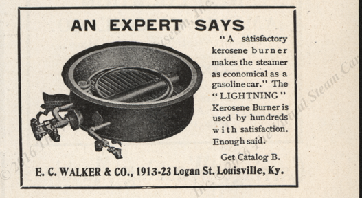 E. C. Walker magazine advertisement, Horseless Age, November 29, 1905, page xxxiv  Walker Lightning Kerosene Burner