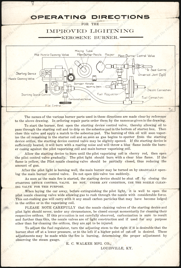 E. C. Walker Manufacturing Company, Kerosene Burner Instructions, 1905 Front