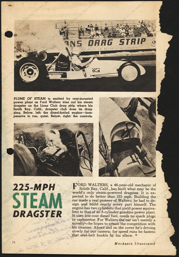 Ford Walters Steam Dragster, Mechanix Illustrated Article, p. 74