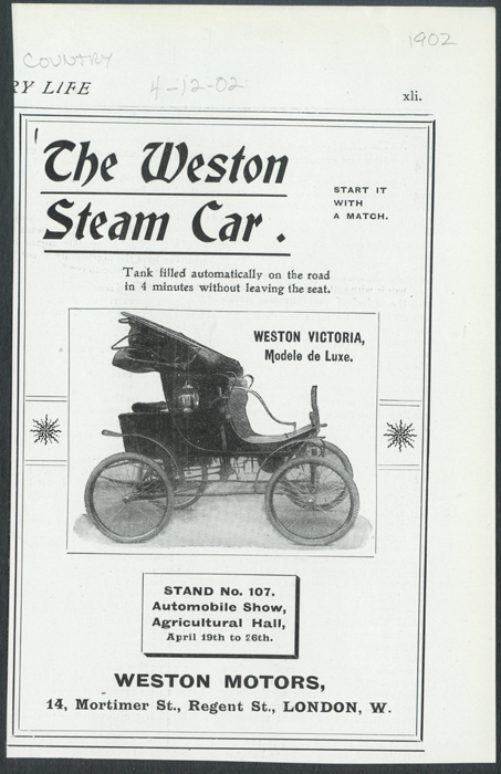 Weston Motors April 12, 1902 Country Life Magazpine