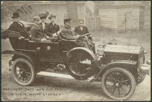 White Steam Car, Taft Inauguration Postcard, March 23, 1909, Pottstown, PA Dealer Front