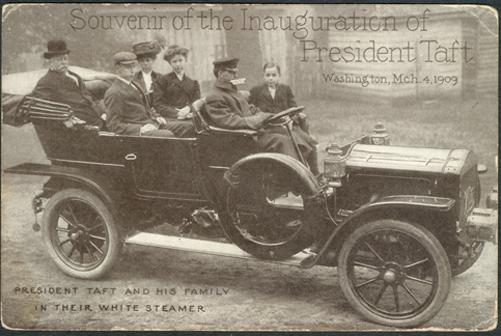 White Steam Car, Taft Inauguration Postcard, March 8, 1909 Front