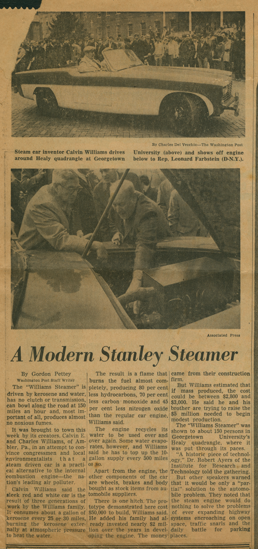 Williams Steamer in Washington DC, Washington Post Article